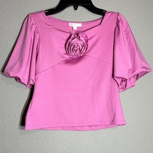 GB Girls Pink Blouse with Rosette Detail